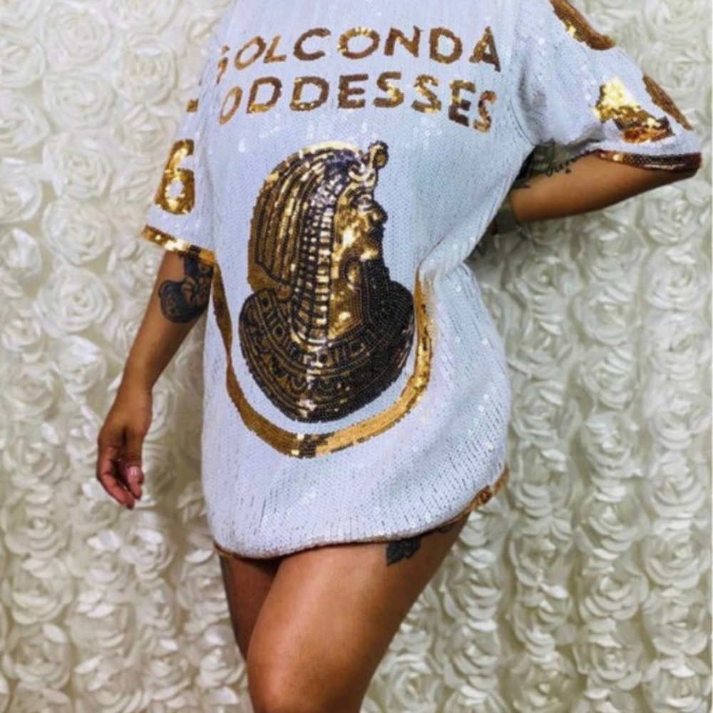 Sale! Sequin shirt dress mini white gold - Picture 5 of 8